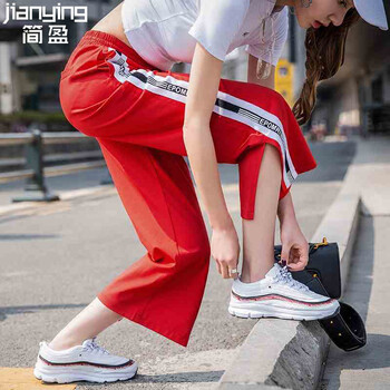 簡盈（JianYing） 松緊腰 直筒褲 女 八分褲 休閑褲