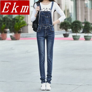 EKM 中腰 背帶褲 女 長褲 牛仔褲