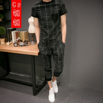 C2潮朝(C2 chao chao) 短袖 男士T恤 小格 XL，L，M，XXL，XXXL