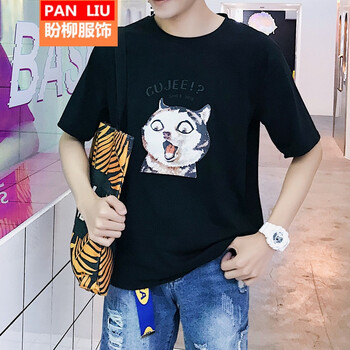 西牧子 七分袖 男士T恤 小貓頭五分 黑色 S，XL，L，M，XXL