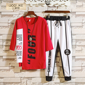 古萊登（GODLIKE） 短袖 男士T恤 B1177紅衣+黑褲 S，XL，L，XXL，XXXL，M