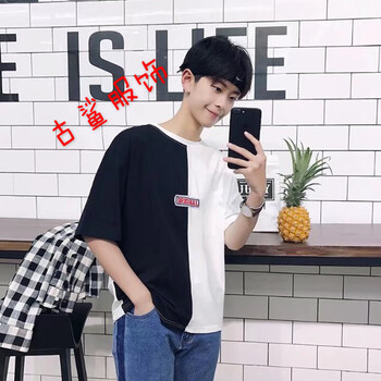 尊尚鳥(niǎo) 短袖 男士T恤 拼色短袖白色黑色 