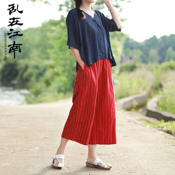 亂在江南 松緊腰 闊腳褲 女 七分褲 休閑褲