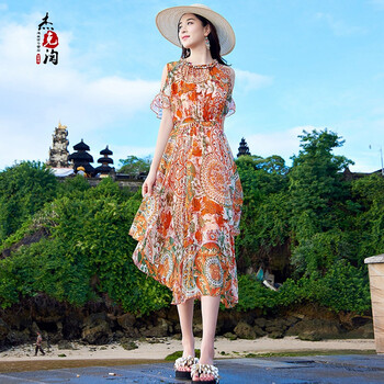杰克淘 大花 不對(duì)稱 連衣裙