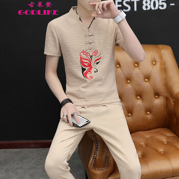 古萊登（GODLIKE） 長袖 男士T恤 臉譜米色一套 XL，L，XXL，XXXL，M