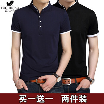 富貴鳥（FUGUINIAO） 短袖 男士T恤 立領短袖黑色+藏青色 XL，L，XXL，XXXL，M