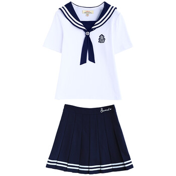 妮菲學(xué)院（niffeilu） 刺繡 短袖 T恤 女 海軍領(lǐng)