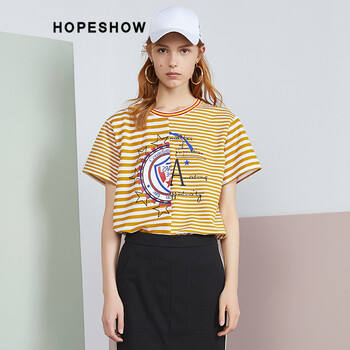 紅袖（hopeshow） 拼接 短袖 T恤 女 圓領(lǐng)
