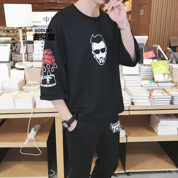 古萊登（GODLIKE） 七分袖 男士T恤 B1146-黑色 XL，L，XXL，M，XXXL
