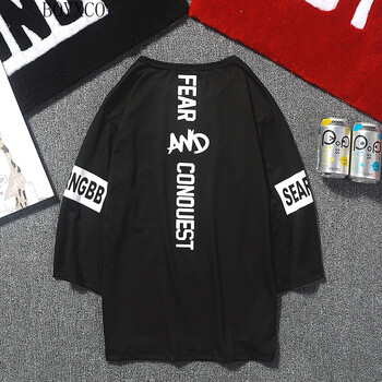 BOYXCO 七分袖 男士T恤 七分后印花黑 S，XL，L，XXL，M，XXXL