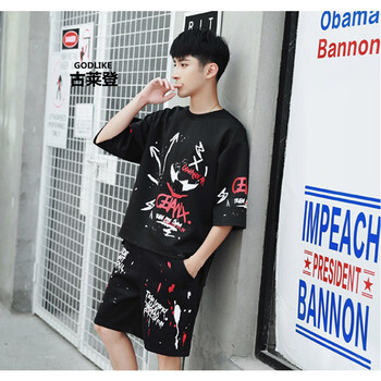 古萊登（GODLIKE） 五分袖 男士T恤 10號(hào)-黑色 S，XL，L，M，XXXL，XXL