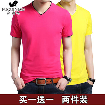 富貴鳥(niǎo)（FUGUINIAO） 短袖 男士T恤 西瓜紅+黃色 XL，L，XXXL，M，XXL
