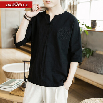 JACKROXY 七分袖 男士T恤 黑色 