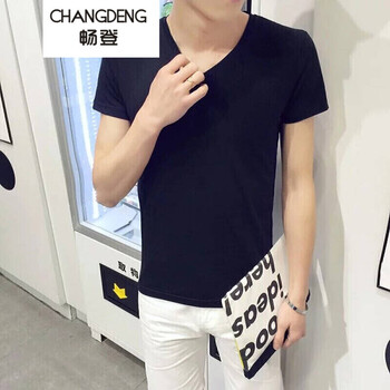暢登（CHANGDENG） 短袖 男士T恤 黑色V領(lǐng) 