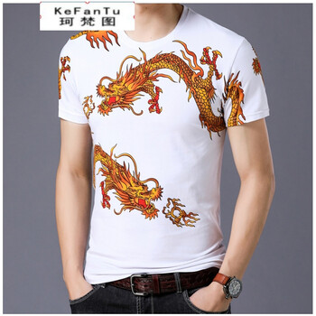 珂梵圖（Kefantu） 短袖 男士T恤 白底 雙龍短袖 