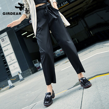 哥弟（GIRDEAR） 高腰 哈倫褲 女 九分褲 休閑褲