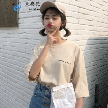 天姿梵（Tianzifan） 印花 短袖 T恤 女 圓領(lǐng)