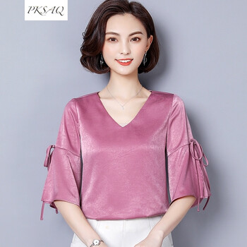 PKSAQ 蝴蝶結(jié) 短袖 T恤 女 V領(lǐng)
