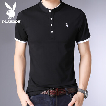 花花公子（PLAYBOY） 短袖 男士T恤 黑色 XL，L，XXL，XXXL，M