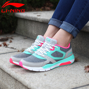 李寧（LI-NING）跑步鞋微晶灰/鸚鵡綠 37