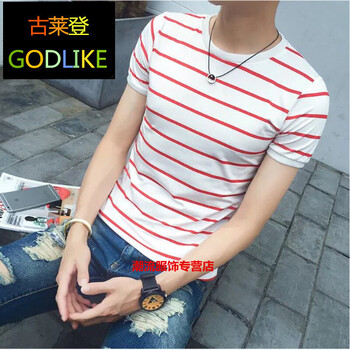 古萊登（GODLIKE） 短袖 男士T恤 螺口條紋紅色 S，XL，L，XXL，M