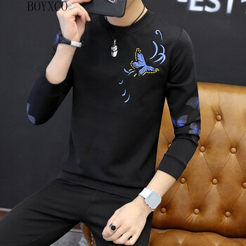 BOYXCO 長袖 男士T恤 蝴蝶黑色長袖 XL，L，XXL，M，XXXL