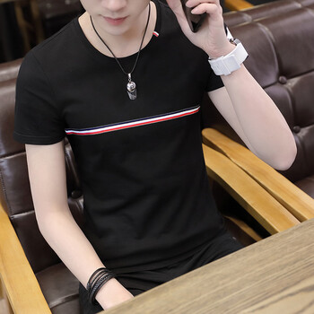 恒源祥 短袖 男士T恤 胸前條紋黑 