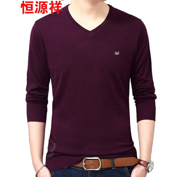 恒源祥（HYX） 長(cháng)袖 男士T恤 紫紅色 XL，L，M，加大，XXL，XXXL