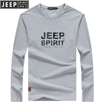 Jeep（吉普） 長袖 男士T恤 5005-淺灰色 XL，L，M，XXXL，加大，XXL