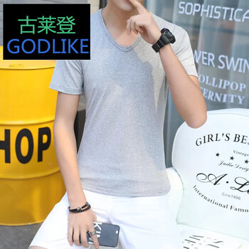 古萊登（GODLIKE） 短袖 男士T恤 灰色(V領(lǐng)) 