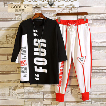 古萊登（GODLIKE） 短袖 男士T恤 B1177黑衣+紅褲 S，XL，L，XXXL，M，XXL