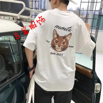 尊尚鳥 短袖 男士T恤 五分小貓白色 