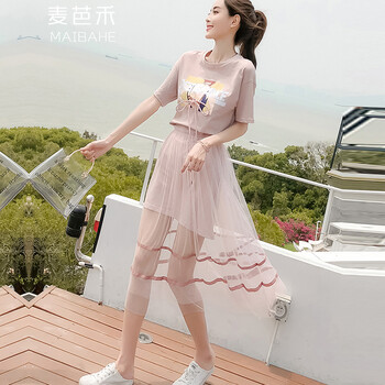 麥芭禾（MAIBAHE） 卡通動(dòng)漫，人物，字母 拼接，褶皺，印花，紗網(wǎng)，立體裝飾 連衣裙
