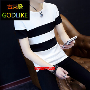 古萊登（GODLIKE） 短袖 男士T恤 拼接條紋白色 S，XL，L，M，XXL