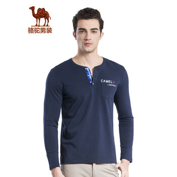 駱駝（CAMEL） 長袖 男士T恤 藍(lán)灰 XL，L，M，XXL，XXXL