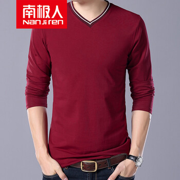 南極人 長(zhǎng)袖 男士T恤  8812酒紅色 S，XL，L，XXXL，M，XXL