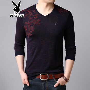 花花公子（PLAYBOY） 長(zhǎng)袖 男士T恤 紅色 XL，L，XXL，XXXL，M