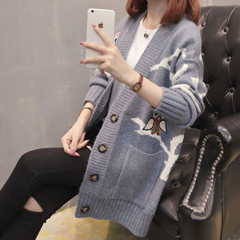 毛衣外套女灰藍(lán)色