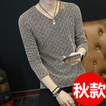 淺娜芬（QIANNAFEN） 長(cháng)袖 男士T恤 F012咖啡色條紋 