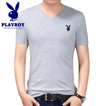 花花公子（PLAYBOY） 短袖 男士T恤 灰色（V領(lǐng)款） 