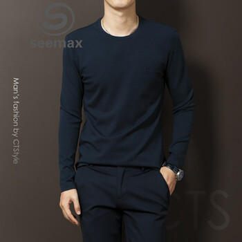SEEMAX 長(zhǎng)袖 男士T恤 深藍(lán)色 XL，L，加大，M，XXL，XXXL