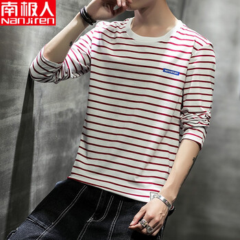 南極人 長袖 男士T恤 紅色 XL，L，XXXL，XXL，M