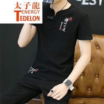太子龍（TEDELON） 短袖 男士T恤 黑色 M