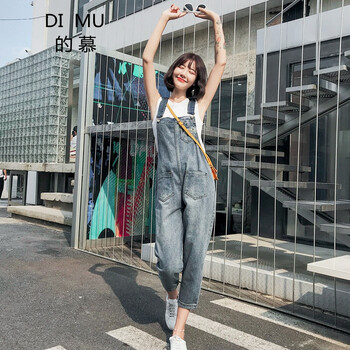 的慕（DiMu） 高腰 背帶褲 女 九分褲 牛仔褲