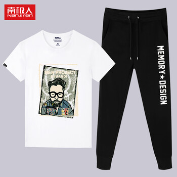南極人（Nanjiren） 短袖 男士T恤 白圓T/可樂(lè)大叔-黑/薄收褲 