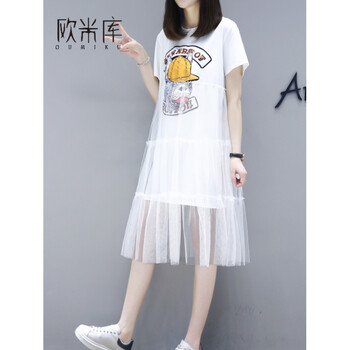 歐米庫（OUMIKU） 純色 鑲鉆，印花，貼布，紗網(wǎng) 連衣裙