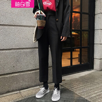 袖白雪 高腰 直筒褲 女 九分褲 休閑褲