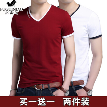 富貴鳥（FUGUINIAO） 短袖 男士T恤 紅色+白色 S，XL，L，XXXL，M，XXL