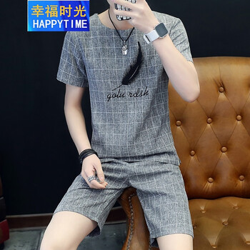 幸福時(shí)光（happy time） 短袖 男士T恤 深灰色---(男款休閑運動(dòng)整套全套一身衣服) 