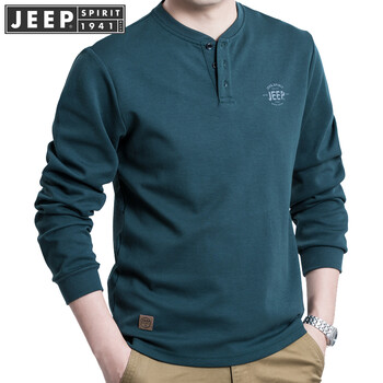 吉普（JEEP） 長袖 男士T恤 墨綠色  SS0004 